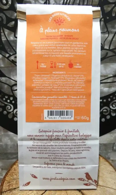 Tisane de plantes respiratoire bio A pleins poumons - Thym vulgaire, hysope, menthe poivré, souci