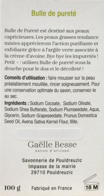 Savon Visage Naturel Sans Parfum Bulle de Pureté - Gaëlle Besse