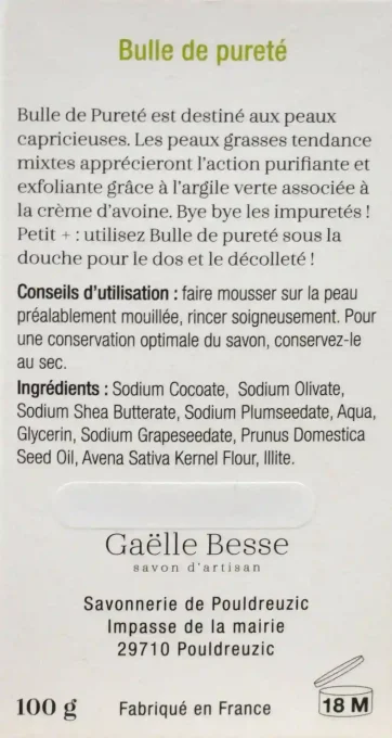 Savon artisanal visage Bulle de pureté - Gaëlle Besse - Ker Gaïa