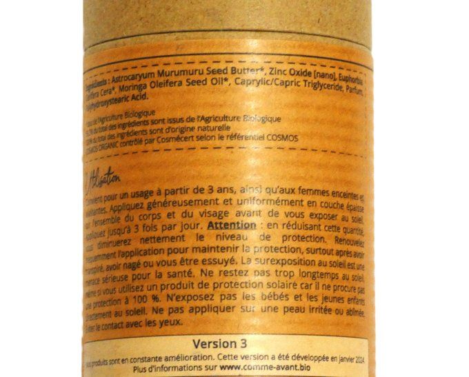 Crème Solaire Bio SPF30 à l'Huile de Moringa Comme Avant