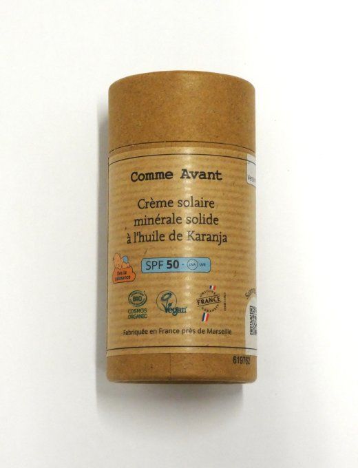 Crème Solaire Minérale Solide Bio SPF50 Comme Avant