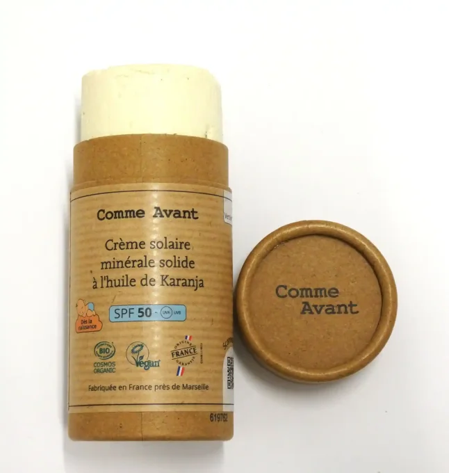 Crème Solaire Minérale Solide Bio SPF50 de Comme Avant - Murumuru, candelilla, karanja - Ker Gaïa