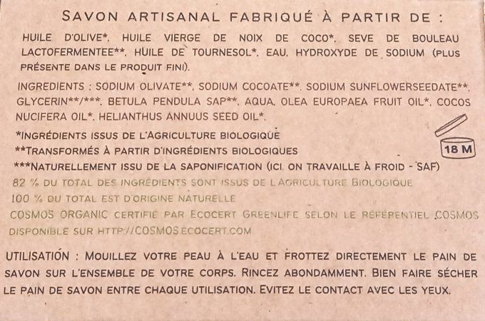Savon artisanal bio "L'eau de bouleau"
