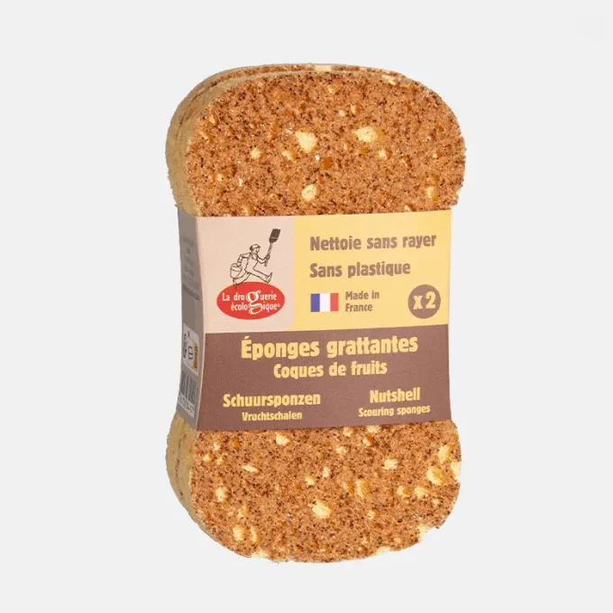 Eponges grattantes en coques de fruits, sans plastique, ne raye pas - Lot de 2 éponges - Ker Gaïa