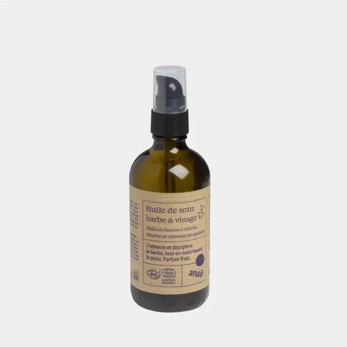 Huile de soin bio barbe et visage - Flacon pompe en verre 100 ml - Anaé - Ker Gaïa