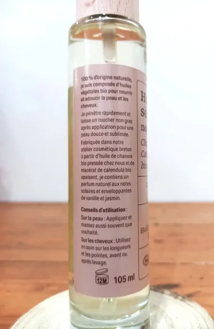 Huile sèche nourrissante bio Anaé - Chanvre et calendula, parfum vanille jasmin - Ker Gaïa