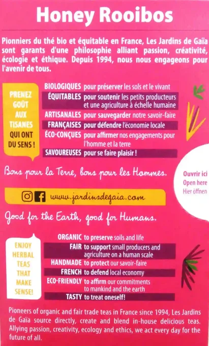 Infusettes Honeybush Rooibos bio - Thym et saveur abricot - Les Jardins de Gaïa - Ker Gaïa Redon