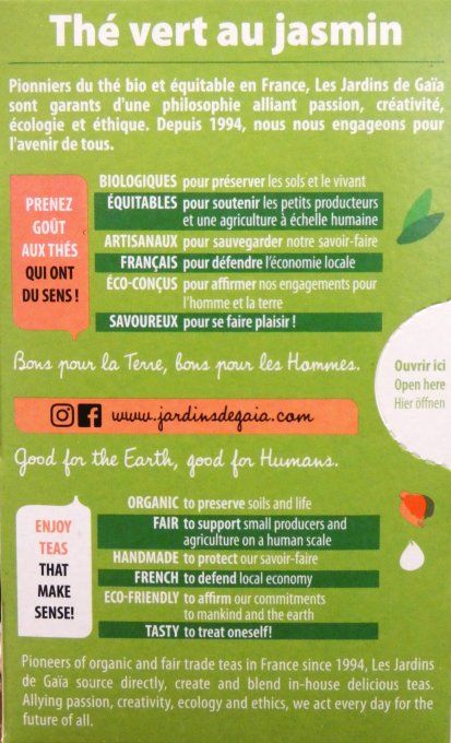 Infusettes Thé vert bio au jasmin