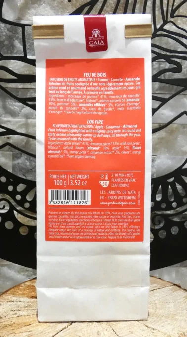 Infusion de fruits Feu de bois - Pomme, cannelle, églantine, amande, orange - Les Jardins de Gaïa