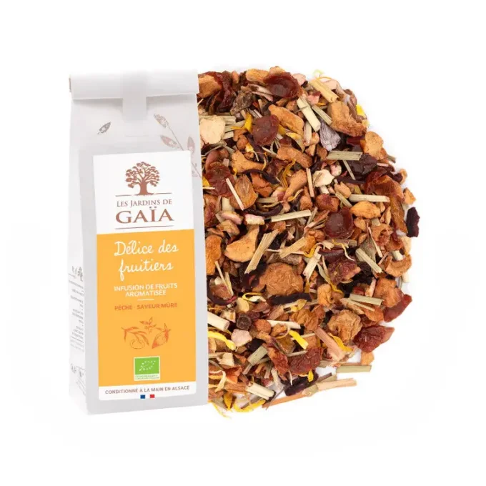 Infusion bio Délice des fruitiers - Pomme, pêche, abricot, mûre, lemongrass, écorces d'orange