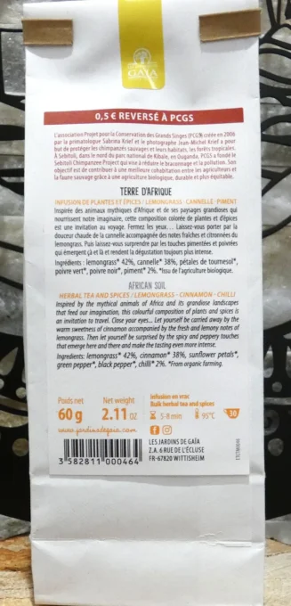 Infusion de plantes et épices - lemongrass, cannelle et piment - Les Jardins de Gaïa