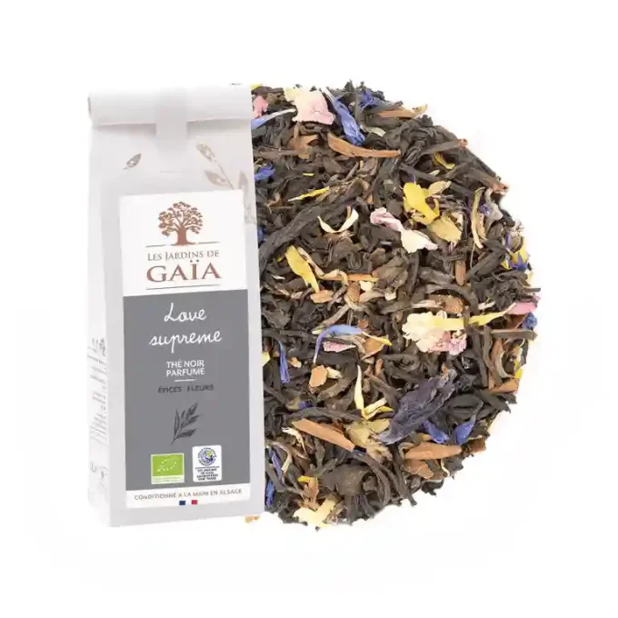 Thé noir bio Love supreme - 17% d'épices et 4 % de fleurs - Les Jardins de Gaïa - Ker Gaïa