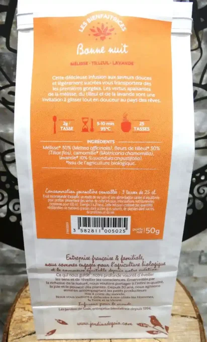 Tisane bio apaisante Bonne nuit - Les Jardins de Gaïa - Ker Gaïa