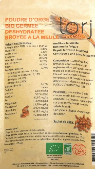 Poudre d'orge germée bio - Vitalité, fatigue, digestion - Ker Gaïa