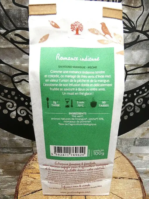 Thé vert bio Romance Indienne - Aux saveurs de mangue et pêche - Les Jardins de Gaïa - Ker Gaïa