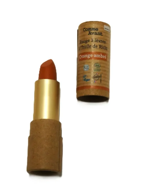 Rouge à lèvres bio à l'huile de ricin Comme Avant - 100% origine naturelle - Couleur Orange Ambrée