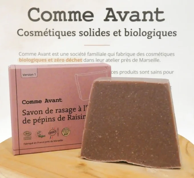 Savon de rasage bio à l'huile de pépins de raisin de Comme Avant - Pour barbe et corps - Ker Gaïa