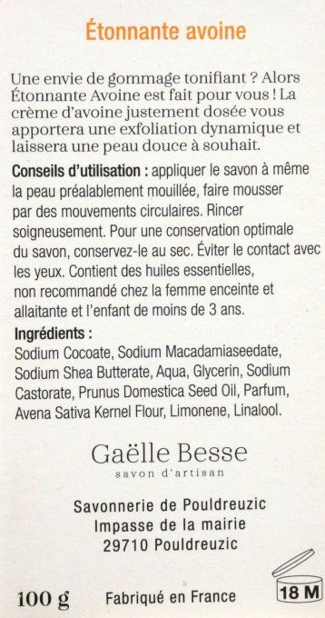 Savon Gommant Corps Étonnante Avoine Gaëlle Besse