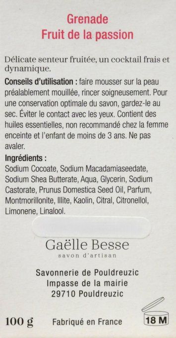 Savon Naturel Parfumé Grenade Fruit de la Passion Gaëlle Besse