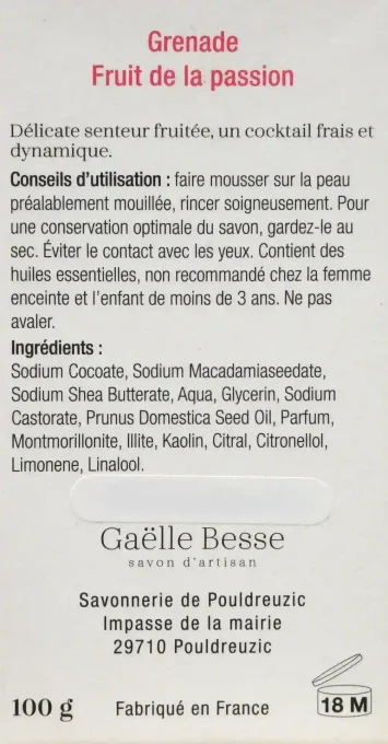 Savon artisanal surgras à 8 % Grenade Fruit de la passion - Ker Gaïa