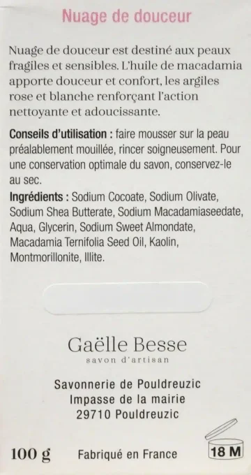 Savon naturel surgras à 8 % Nuage de Douceur de Gaëlle Besse - Ker Gaïa