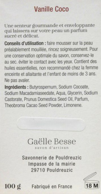 Savon Naturel Parfumé Vanille Coco Gaëlle Besse