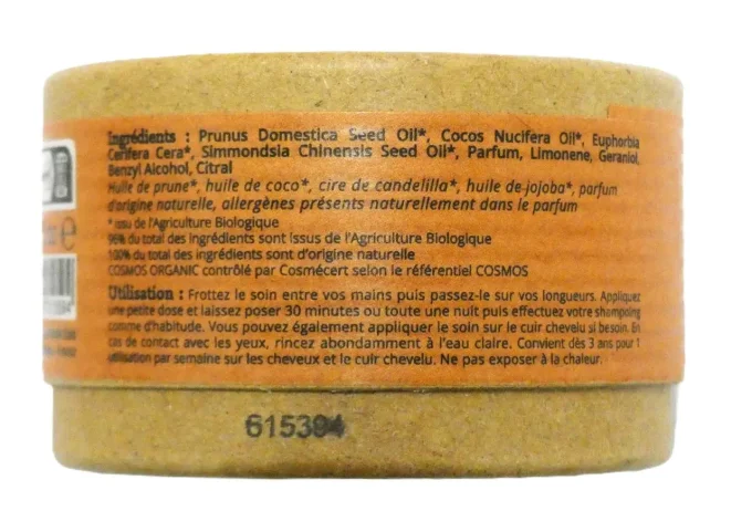 Soin capillaire solide bio de Comme Avant pour nourrir et réparer vos cheveux - Parfum pêche vanille