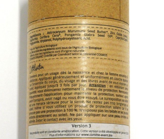 Crème Solaire Minérale Solide Bio SPF50 Comme Avant