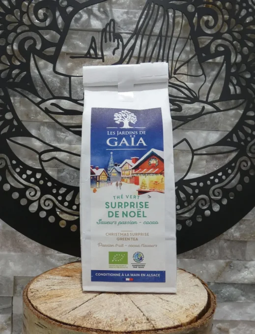 Thé vert bio Suprise de Noël - sachet de 100g - Les Jardins de Gaïa