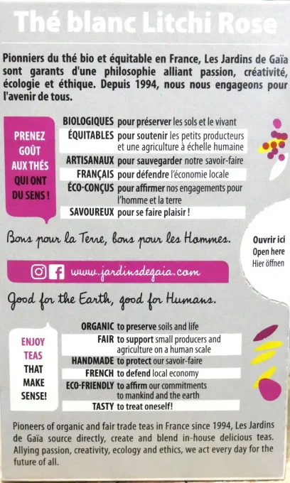 Infusettes de thé blanc - Saveurs Litchi et Rose - Les Jardins de Gaïa - Chez Ker Gaïa Redon