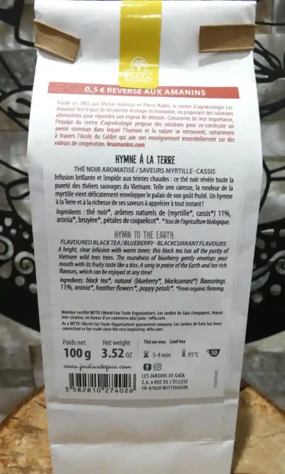 Thé noir bio Hymne à la Terre - Saveurs myrtille et cassis - Ker Gaïa