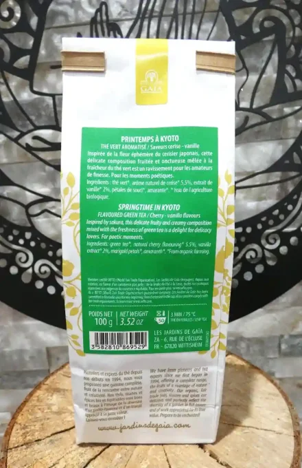 Thé vert bio Printemps à Kyoto - Saveurs cerise et vanille - Les Jardins de Gaïa - Ker Gaïa