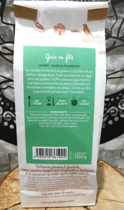 Mélange de thés bio Gaïa en fête - Thé vert au jasmin, thé noir et saveur framboise - Ker Gaïa