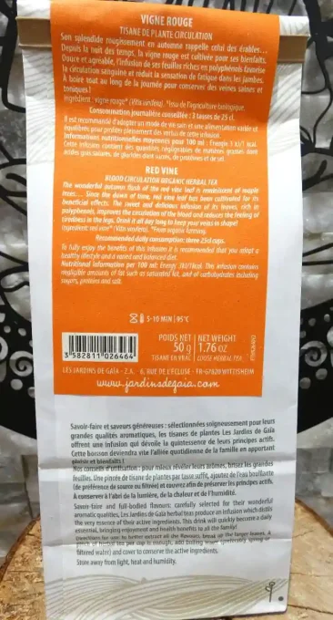 Tisane de plante bio Vigne Rouge - Favorise la circulation - Ker Gaïa