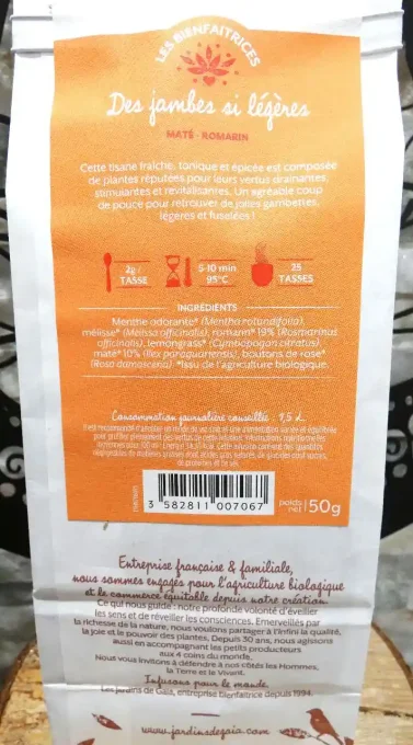 Tisane bio Des Jambes si légères - Drainante et revitalisante - Les Jardins de Gaïa - Ker Gaïa